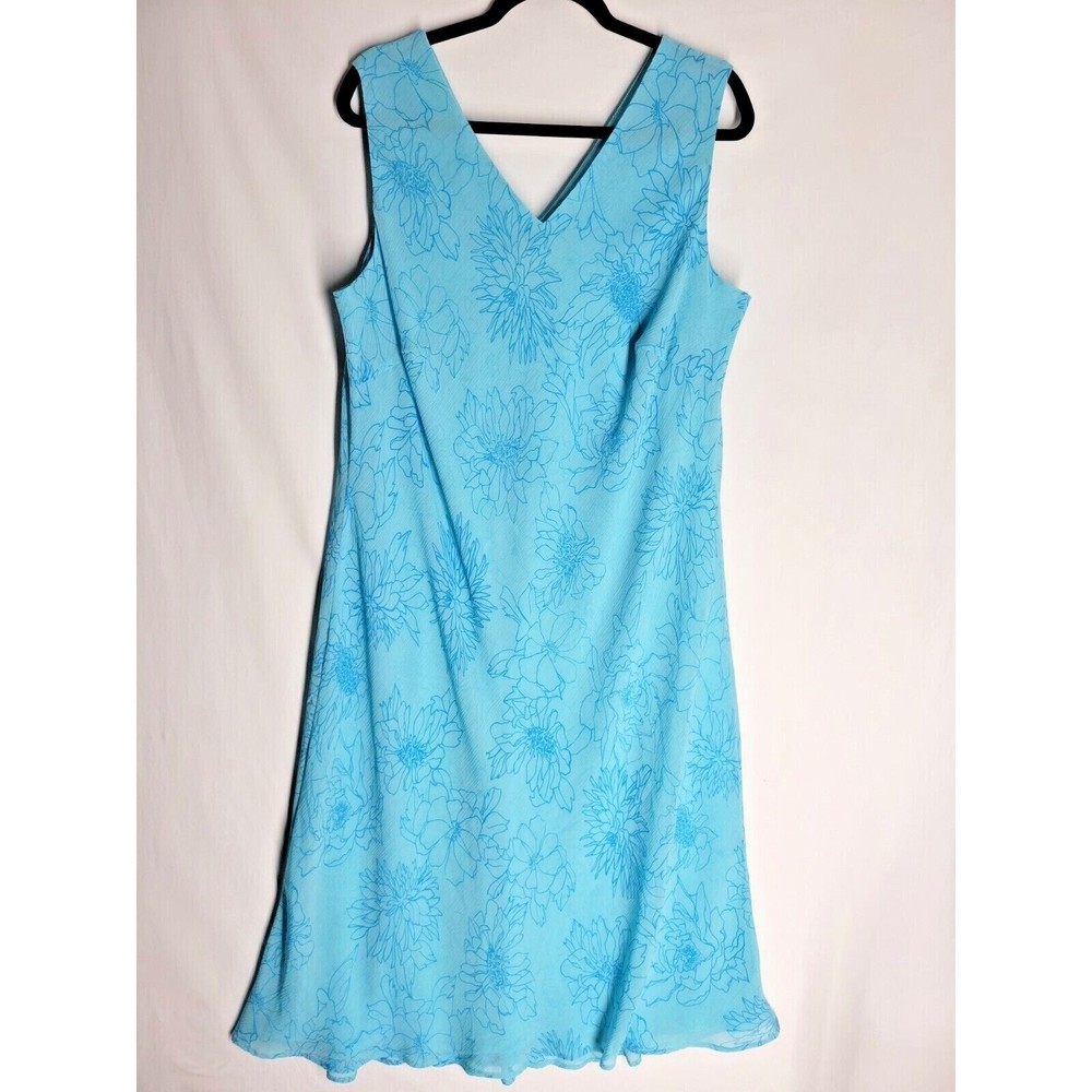 Vtg 90s Casual Corner Annex Dress Plus Size 1X Sleeveless Blue Floral Print